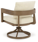 Serene Bay Dark Brown/White Outdoor Swivel Dining Chair with Cushion from Ashley - Luna Furniture