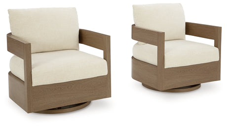 Serene Bay Dark Brown/White Outdoor Swivel Glider Chair with Cushion from Ashley - Luna Furniture