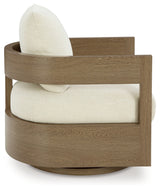 Serene Bay Dark Brown/White Outdoor Swivel Glider Chair with Cushion from Ashley - Luna Furniture