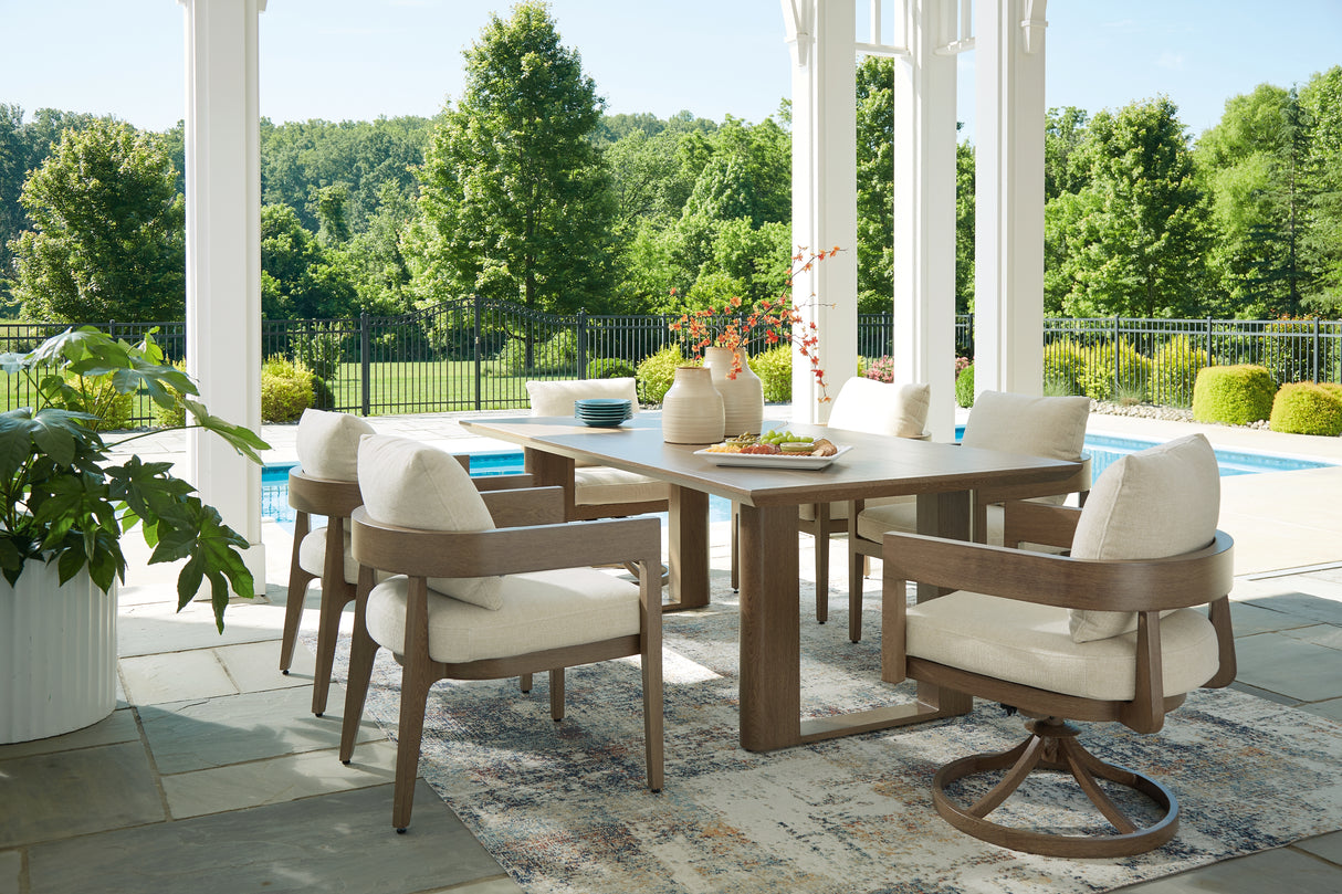 Serene Bay Outdoor Dining Table and 6 Chairs in Dark Brown from Ashley Furniture - Luna Furniture