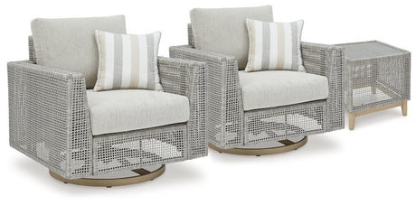 Seton Creek 2 Outdoor Lounge Chairs with End Table in Gray from Ashley - Luna Furniture