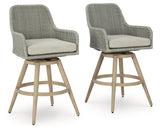 Seton Creek Beige/Gray Outdoor Bar Height Barstool with Cushion (Set of 2) from Ashley - Luna Furniture