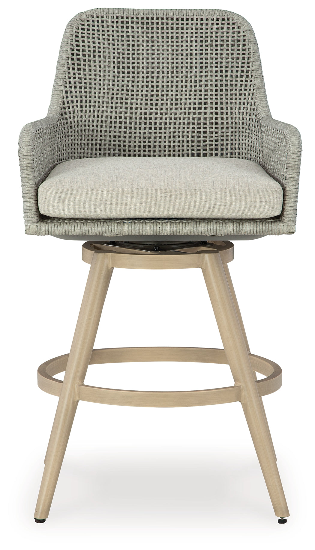 Seton Creek Beige/Gray Outdoor Bar Height Barstool with Cushion (Set of 2) from Ashley - Luna Furniture