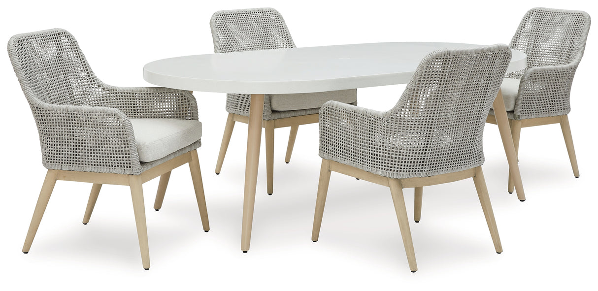 Seton Creek Outdoor Dining Table and 4 Chairs in White from Ashley - Luna Furniture