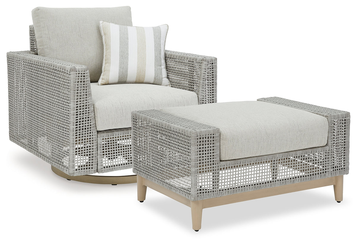 Seton Creek Outdoor Lounge Chair and Ottoman in Gray from Ashley - Luna Furniture