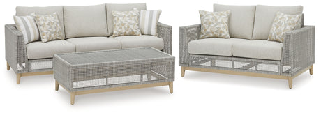 Seton Creek Outdoor Sofa and Loveseat with Coffee Table in Gray from Ashley - Luna Furniture