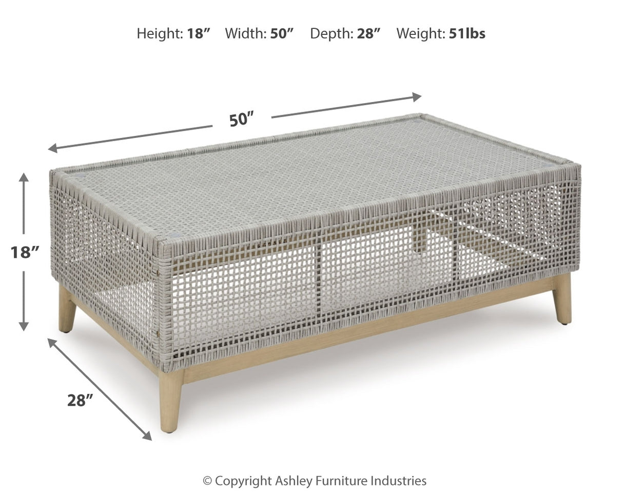 Seton Creek Outdoor Sofa and Loveseat with Coffee Table in Gray from Ashley - Luna Furniture