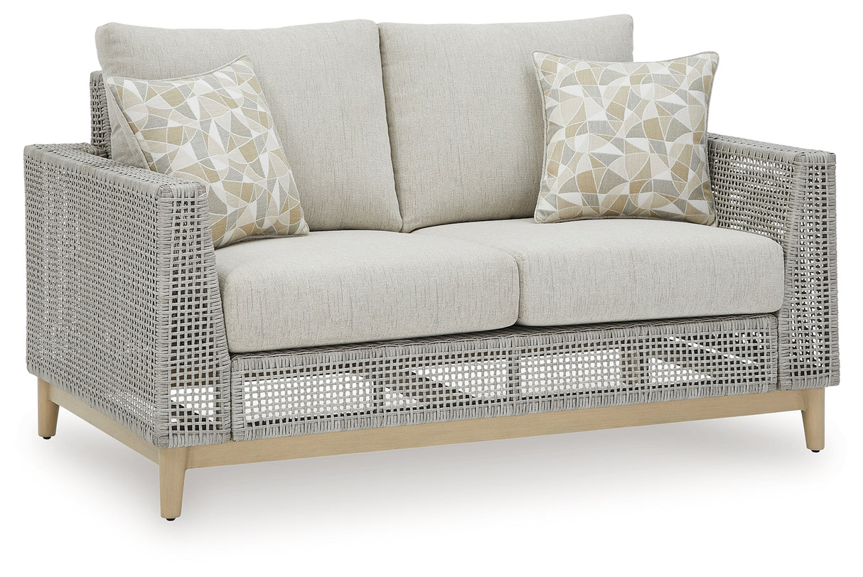 Seton Creek Outdoor Sofa and Loveseat with Coffee Table in Gray from Ashley - Luna Furniture