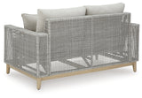 Seton Creek Outdoor Sofa and Loveseat with Coffee Table in Gray from Ashley - Luna Furniture