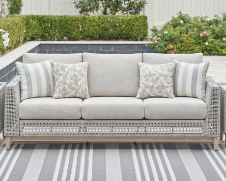 Seton Creek Outdoor Sofa and Loveseat with Coffee Table in Gray from Ashley - Luna Furniture