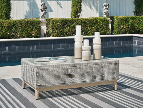 Seton Creek Outdoor Sofa and Loveseat with Coffee Table in Gray from Ashley - Luna Furniture