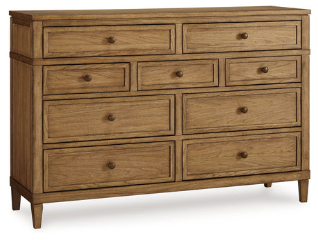 Sharlance California King Upholstered Panel Bed with Dresser in Light Brown from Ashley - Luna Furniture