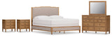 Sharlance California King Upholstered Panel Bed with Mirrored Dresser and 2 Nightstands in Light Brown from Ashley Furniture - Luna Furniture