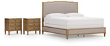 Sharlance King Upholstered Panel Bed with 2 Nightstands in Light Brown from Ashley Furniture - Luna Furniture