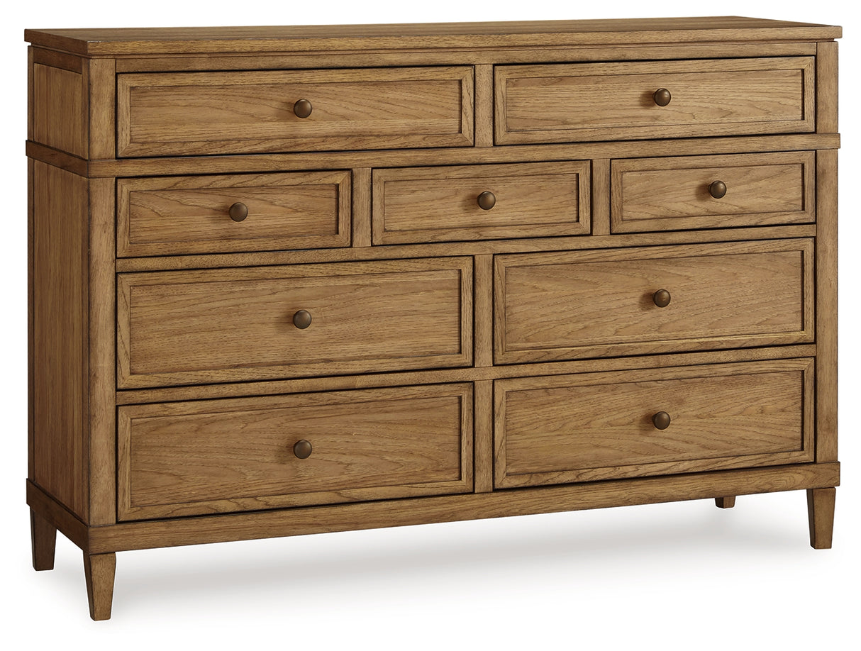 Sharlance King Upholstered Panel Bed with Dresser and 2 Nightstands in Light Brown from Ashley Furniture - Luna Furniture