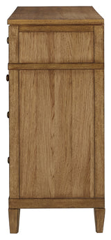 Sharlance King Upholstered Panel Bed with Dresser in Light Brown from Ashley - Luna Furniture