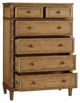 Sharlance King Upholstered Panel Bed with Mirrored Dresser, Chest and Nightstand in Light Brown from Ashley - Luna Furniture