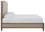 Sharlance King Upholstered Panel Bed with Mirrored Dresser, Chest and Nightstand in Light Brown from Ashley - Luna Furniture