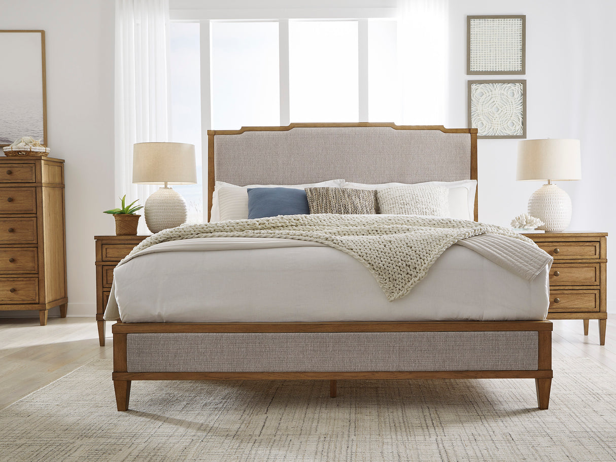 Sharlance Light Brown King Upholstered Panel Bed from Ashley Furniture - Luna Furniture
