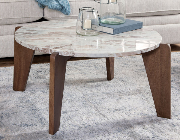 Shavon 32″ Toronto Brown Round Marble Coffee Table