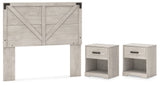 Shawburn Full Panel Headboard with 2 Nightstands in Whitewash from Ashley - Luna Furniture