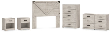 Shawburn Full Panel Headboard with Dresser, Chest and 2 Nightstands in Whitewash from Ashley - Luna Furniture