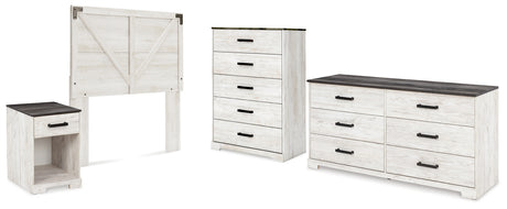 Shawburn Full Panel Headboard with Dresser, Chest and Nightstand in Whitewash from Ashley - Luna Furniture