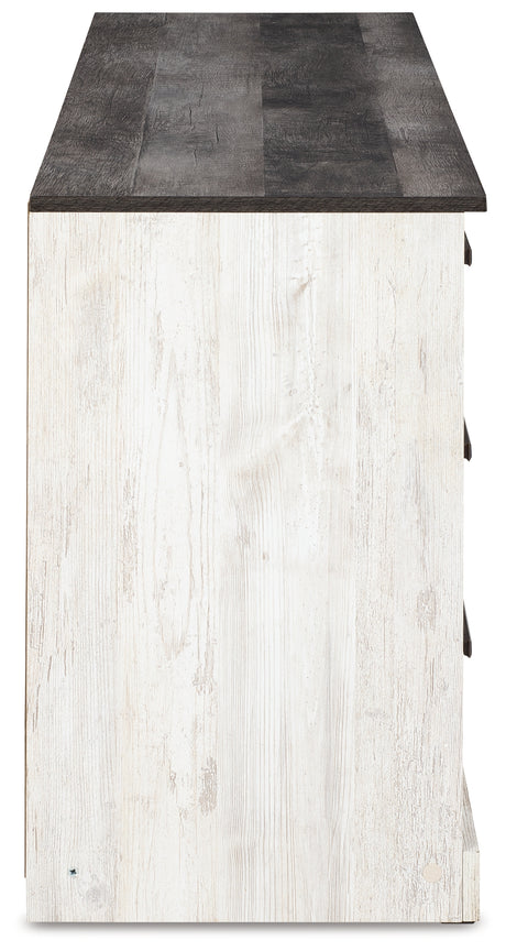 Shawburn Full Panel Headboard with Dresser, Chest and Nightstand in Whitewash from Ashley - Luna Furniture