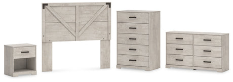 Shawburn Full Panel Headboard with Dresser, Chest and Nightstand in Whitewash from Ashley - Luna Furniture