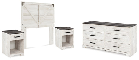 Shawburn Full Panel Headboard with Dresser and 2 Nightstands in Whitewash from Ashley - Luna Furniture
