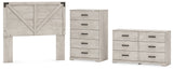 Shawburn Full Panel Headboard with Dresser and Chest in Whitewash from Ashley - Luna Furniture