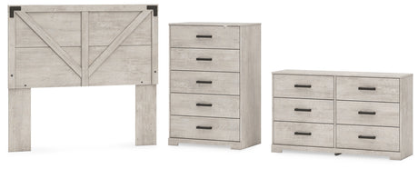 Shawburn Full Panel Headboard with Dresser and Chest in Whitewash from Ashley - Luna Furniture