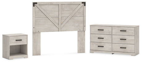 Shawburn Full Panel Headboard with Dresser and Nightstand in Whitewash from Ashley - Luna Furniture
