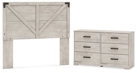 Shawburn Full Panel Headboard with Dresser in Whitewash from Ashley - Luna Furniture