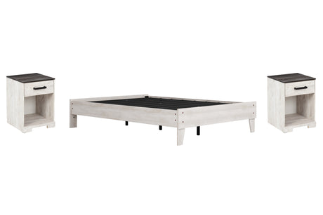 Shawburn Full Platform Bed with 2 Nightstands in Whitewash from Ashley - Luna Furniture