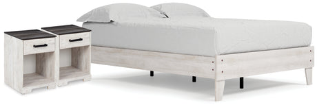 Shawburn Full Platform Bed with 2 Nightstands in Whitewash from Ashley - Luna Furniture