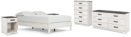 Shawburn Full Platform Bed with Dresser, Chest and 2 Nightstands in Whitewash from Ashley - Luna Furniture