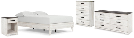Shawburn Full Platform Bed with Dresser, Chest and Nightstand in Whitewash from Ashley - Luna Furniture