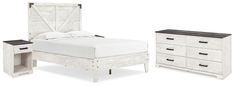 Shawburn Full Platform Bed with Dresser and 2 Nightstands in White/Dark Charcoal Gray from Ashley - Luna Furniture