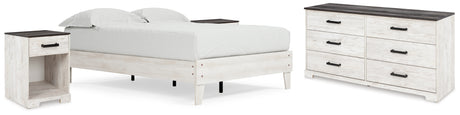 Shawburn Full Platform Bed with Dresser and 2 Nightstands in Whitewash from Ashley - Luna Furniture