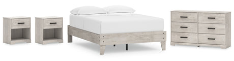 Shawburn Full Platform Bed with Dresser and 2 Nightstands in Whitewash from Ashley - Luna Furniture
