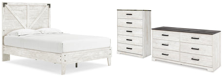 Shawburn Full Platform Bed with Dresser and Chest in White/Dark Charcoal Gray from Ashley - Luna Furniture