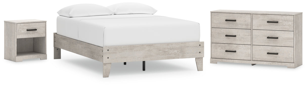 Shawburn Full Platform Bed with Dresser and Nightstand in Whitewash from Ashley - Luna Furniture