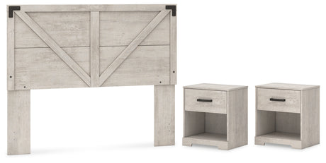 Shawburn Queen Crossbuck Panel Headboard with 2 Nightstands in Whitewash from Ashley - Luna Furniture