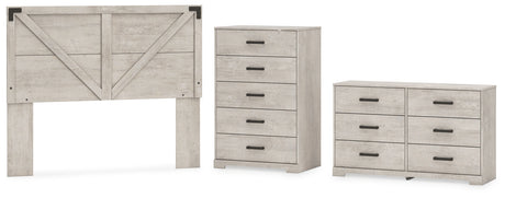 Shawburn Queen Crossbuck Panel Headboard with Dresser and Chest in Whitewash from Ashley - Luna Furniture