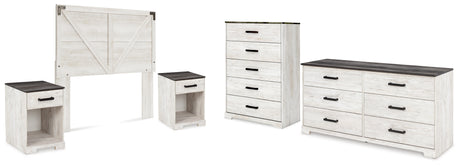 Shawburn Queen Panel Headboard with Dresser, Chest and 2 Nightstands in Whitewash from Ashley - Luna Furniture