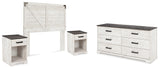 Shawburn Queen Panel Headboard with Dresser and 2 Nightstands in Whitewash from Ashley - Luna Furniture