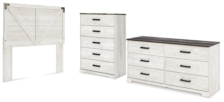 Shawburn Queen Panel Headboard with Dresser and Chest in Whitewash from Ashley - Luna Furniture