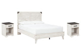Shawburn Queen Panel Platform Bed with 2 Nightstands in White/Dark Charcoal Gray from Ashley - Luna Furniture