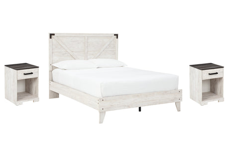 Shawburn Queen Panel Platform Bed with 2 Nightstands in White/Dark Charcoal Gray from Ashley - Luna Furniture